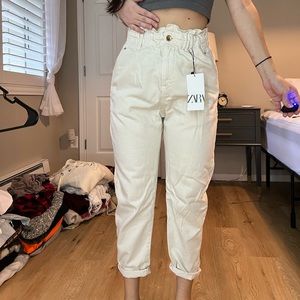 Zara Baggy Fit Paper Bag Carrot Leg Ankle Rigid